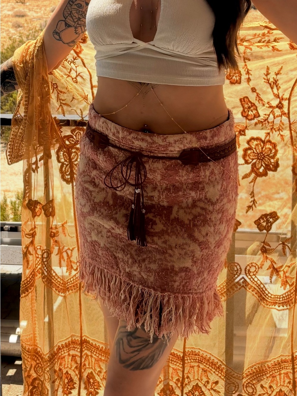 Free People patterned bodycon sweater skirt